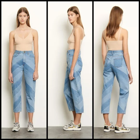 EUC Sandro Paris Diego Cropped Color Block High Rise Straight Jeans